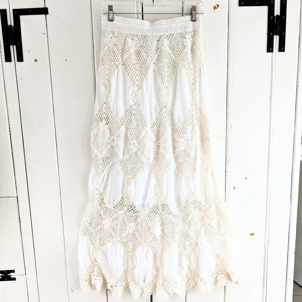 🌴Helen Jon Boho Crochet Maxi Skirt/Bandeau Dress sz S - Picture 3 of 13